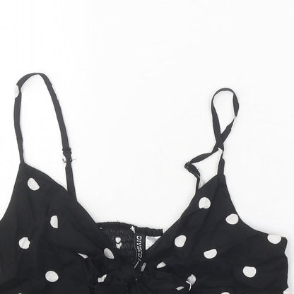 Divided Womens Black Polka Dot Viscose Cropped Tank Size 10 V-Neck