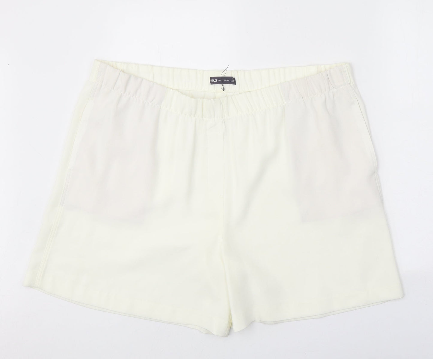 Marks and Spencer Womens White Polyester Basic Shorts Size 22 Regular Pull On