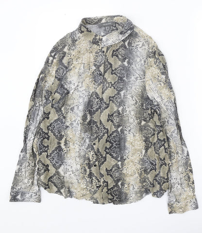 Primark Womens Beige Animal Print Viscose Basic Button-Up Size 14 Collared - Snake Print