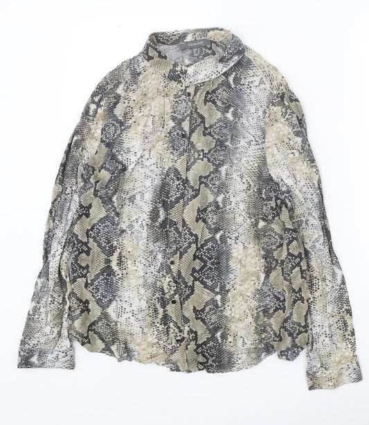 Primark Womens Beige Animal Print Viscose Basic Button-Up Size 14 Collared - Snake Print