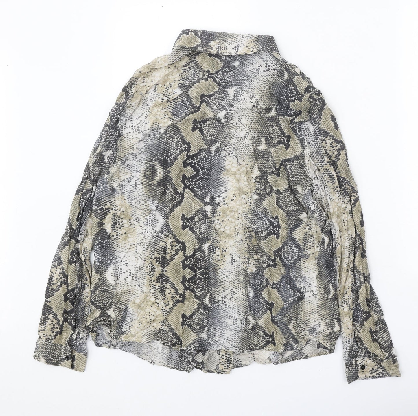 Primark Womens Beige Animal Print Viscose Basic Button-Up Size 14 Collared - Snake Print