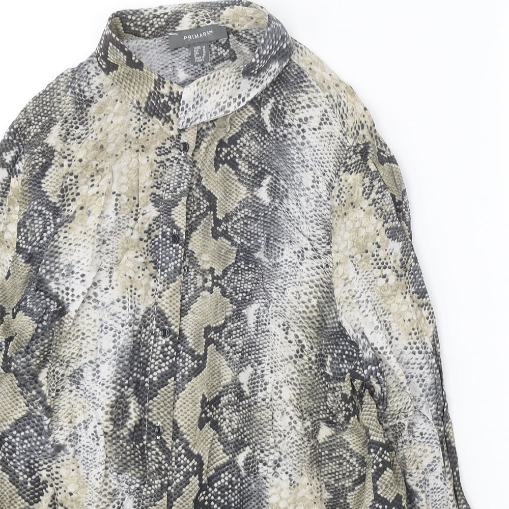Primark Womens Beige Animal Print Viscose Basic Button-Up Size 14 Collared - Snake Print