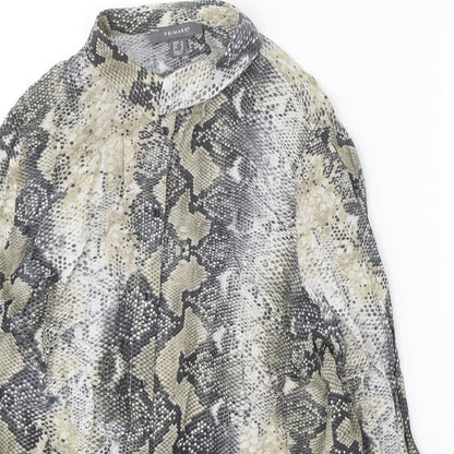 Primark Womens Beige Animal Print Viscose Basic Button-Up Size 14 Collared - Snake Print