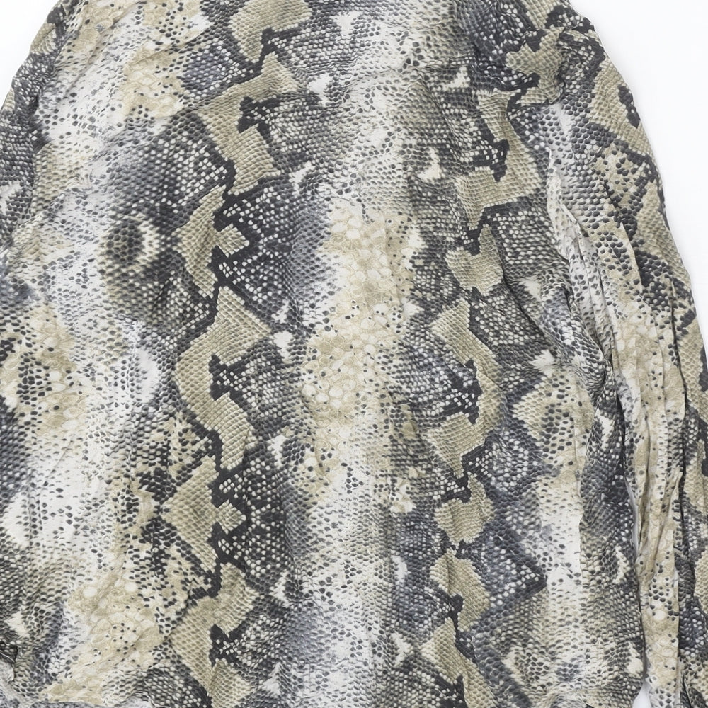 Primark Womens Beige Animal Print Viscose Basic Button-Up Size 14 Collared - Snake Print