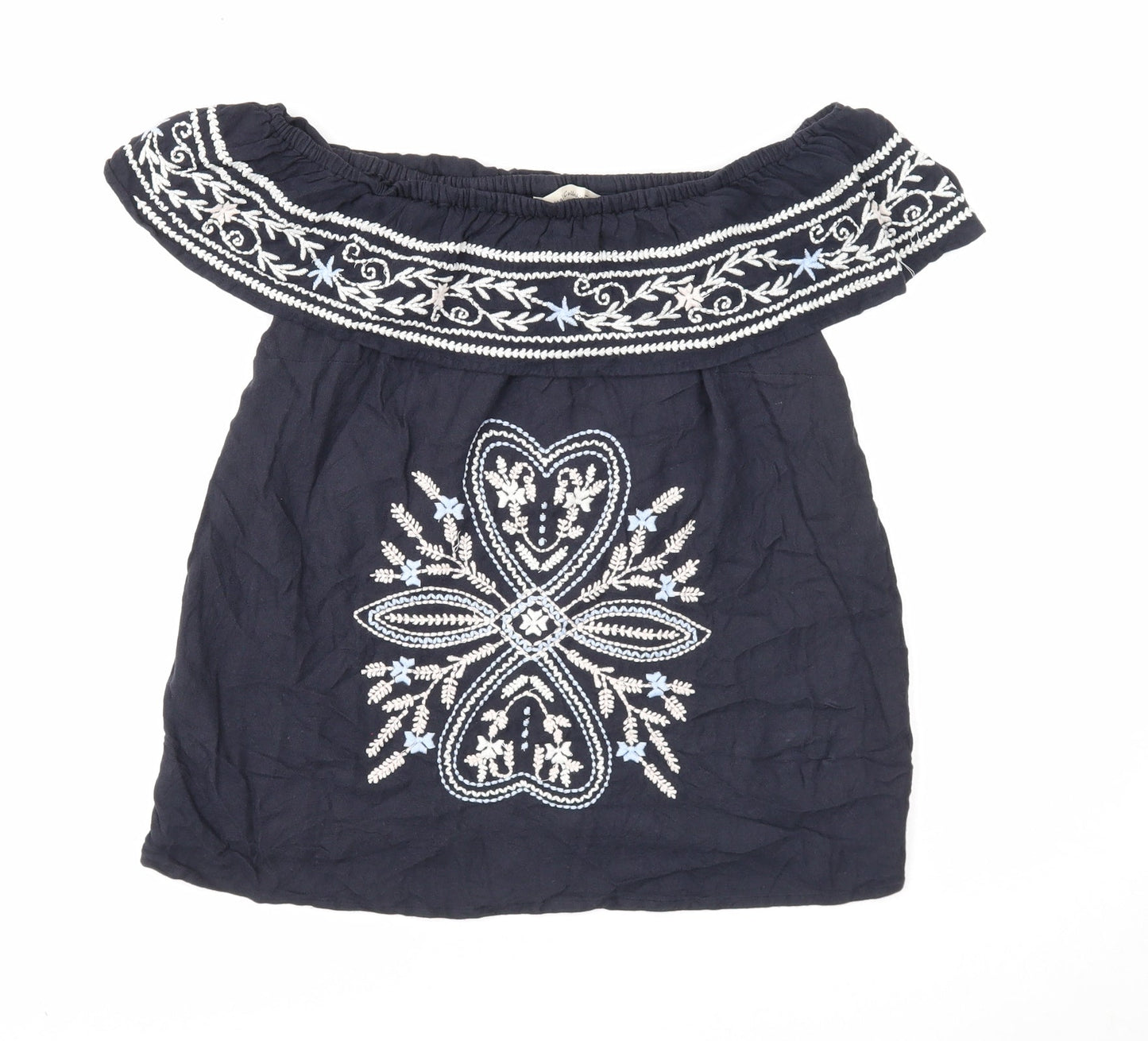 F&F Womens Blue Cotton Basic Blouse Size 8 Off the Shoulder