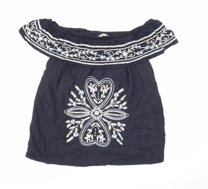 F&F Womens Blue Cotton Basic Blouse Size 8 Off the Shoulder