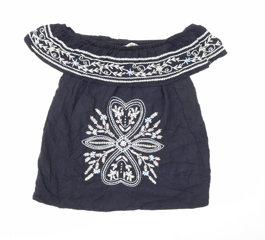 F&F Womens Blue Cotton Basic Blouse Size 8 Off the Shoulder