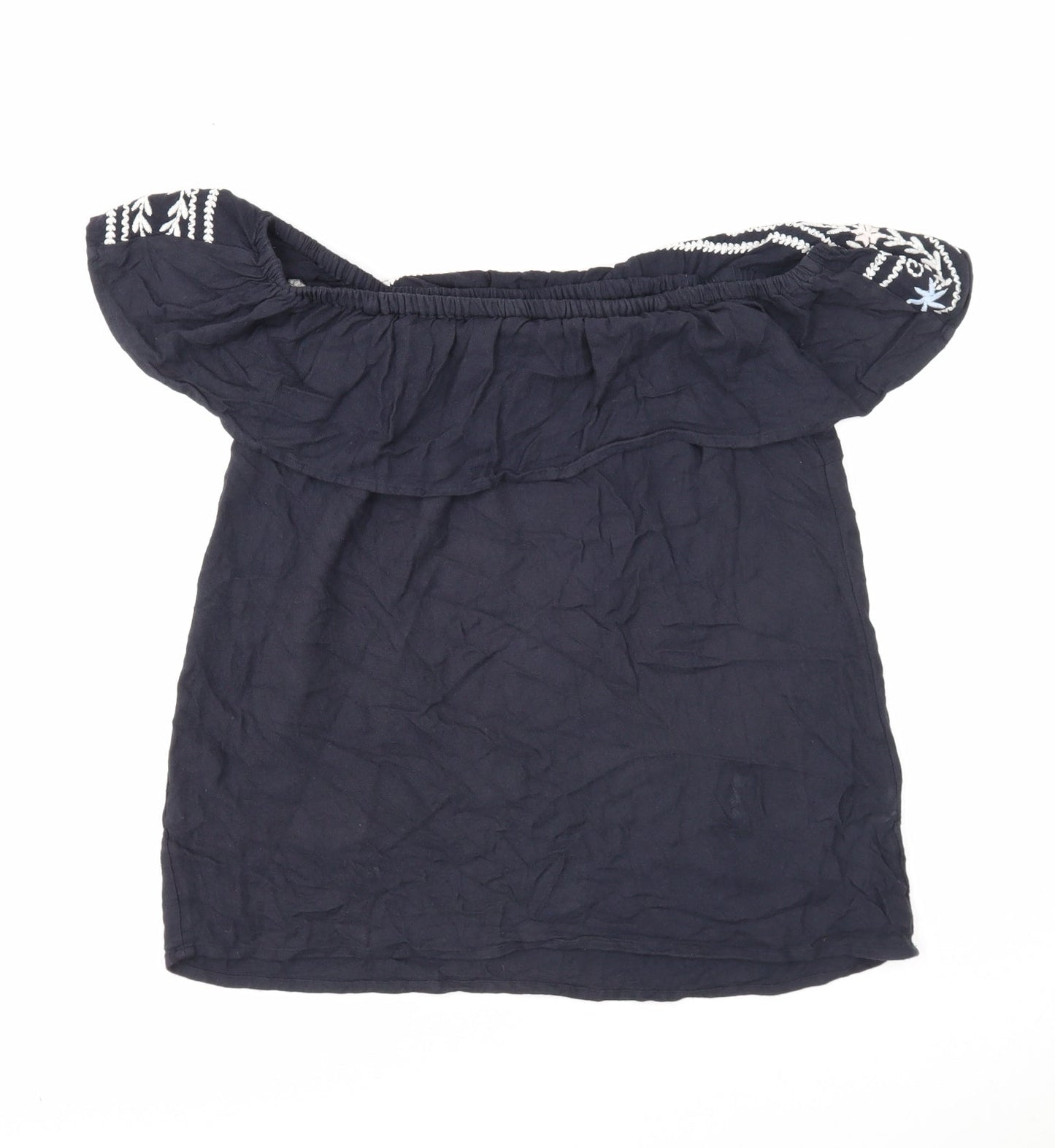 F&F Womens Blue Cotton Basic Blouse Size 8 Off the Shoulder