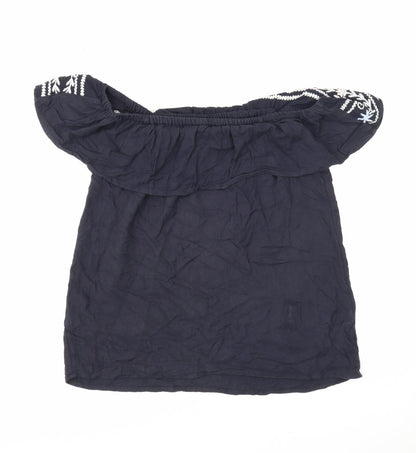 F&F Womens Blue Cotton Basic Blouse Size 8 Off the Shoulder