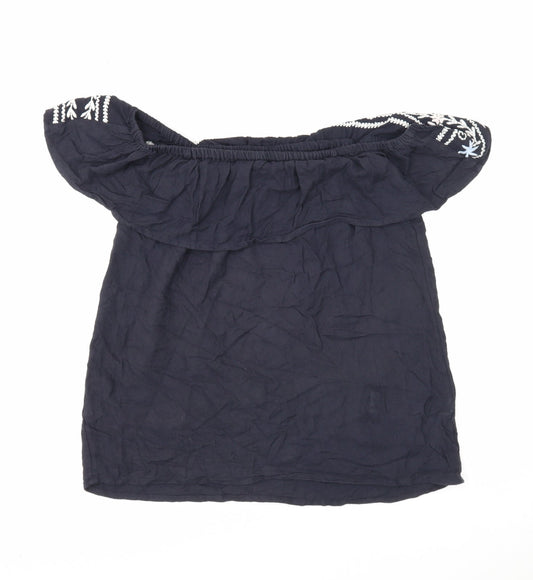 F&F Womens Blue Cotton Basic Blouse Size 8 Off the Shoulder