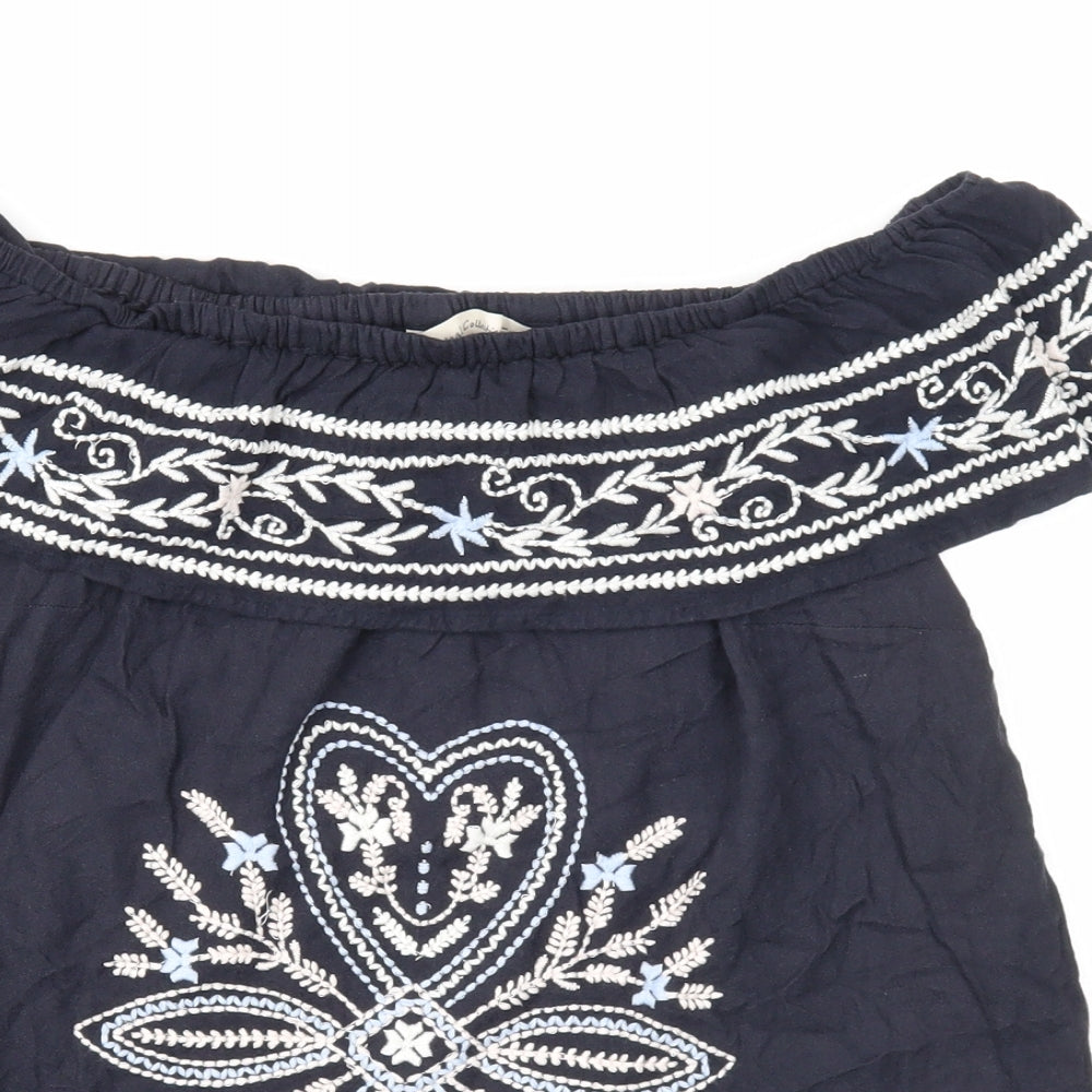 F&F Womens Blue Cotton Basic Blouse Size 8 Off the Shoulder