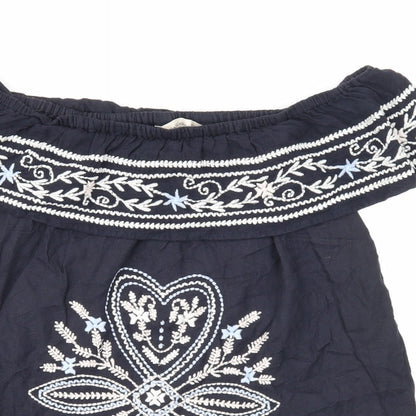 F&F Womens Blue Cotton Basic Blouse Size 8 Off the Shoulder