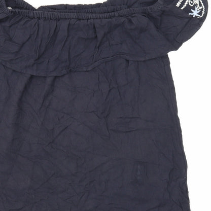 F&F Womens Blue Cotton Basic Blouse Size 8 Off the Shoulder