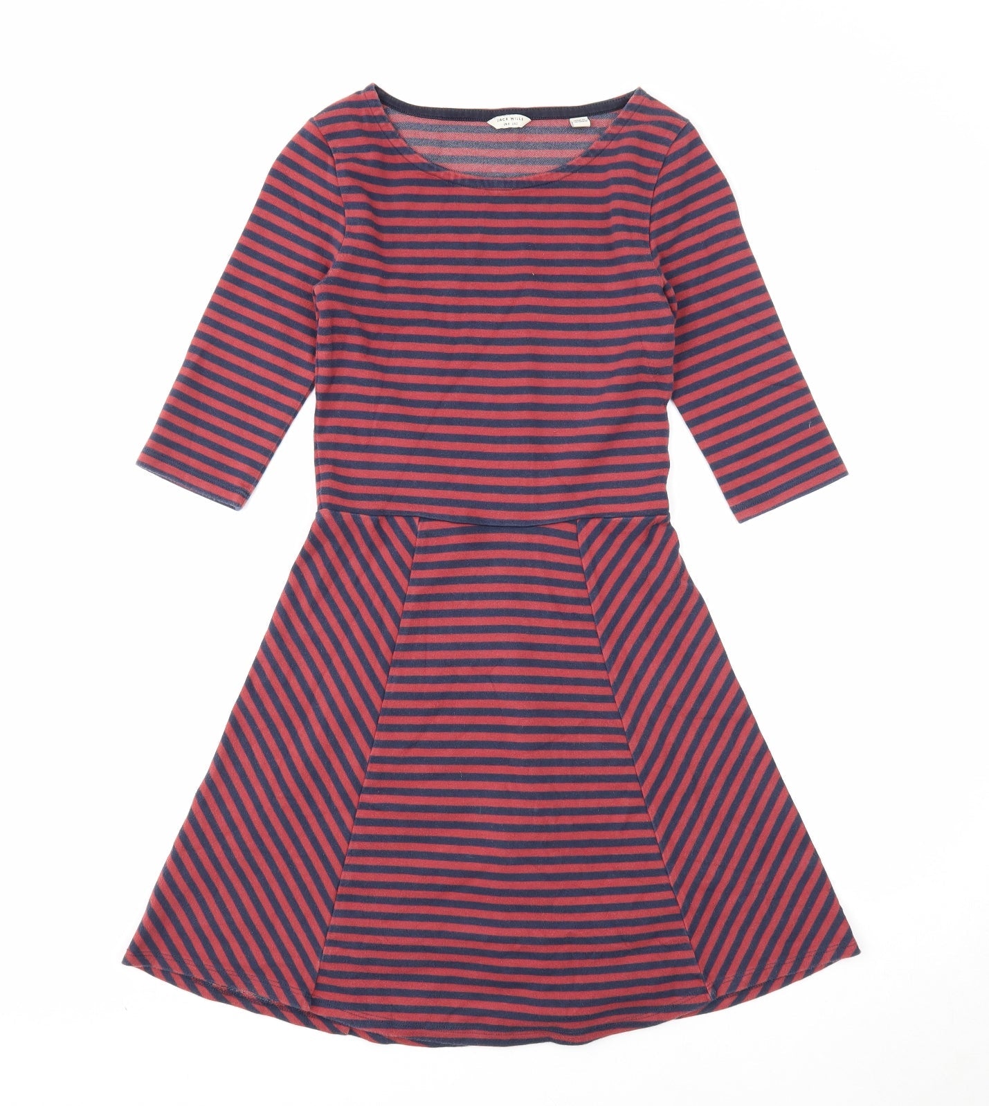 Jack Wills Womens Red Striped Cotton Fit & Flare Size 6 Boat Neck Pullover