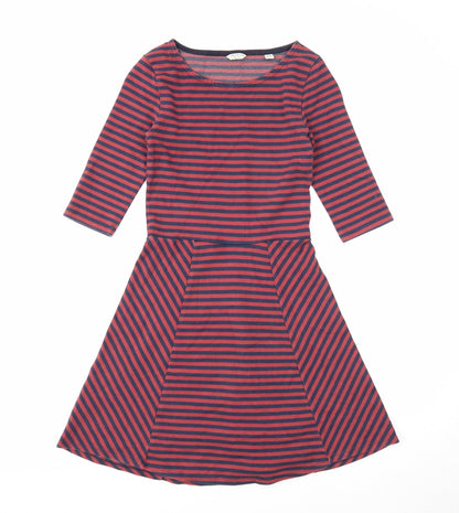 Jack Wills Womens Red Striped Cotton Fit & Flare Size 6 Boat Neck Pullover