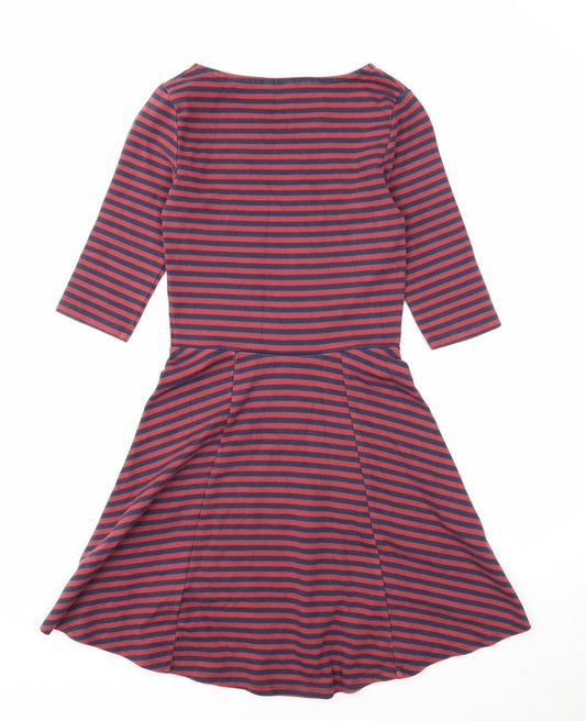 Jack Wills Womens Red Striped Cotton Fit & Flare Size 6 Boat Neck Pullover