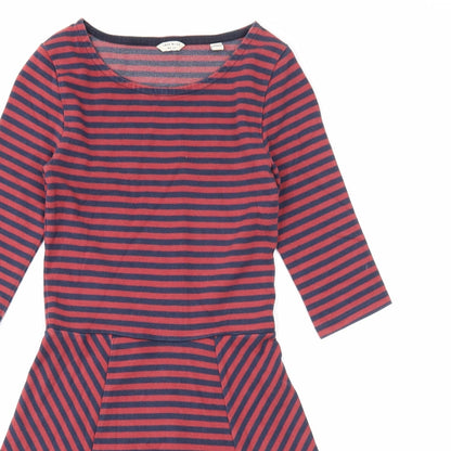 Jack Wills Womens Red Striped Cotton Fit & Flare Size 6 Boat Neck Pullover