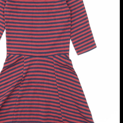 Jack Wills Womens Red Striped Cotton Fit & Flare Size 6 Boat Neck Pullover