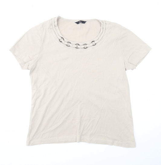 Bonmarché Womens Beige Cotton Basic T-Shirt Size M Scoop Neck