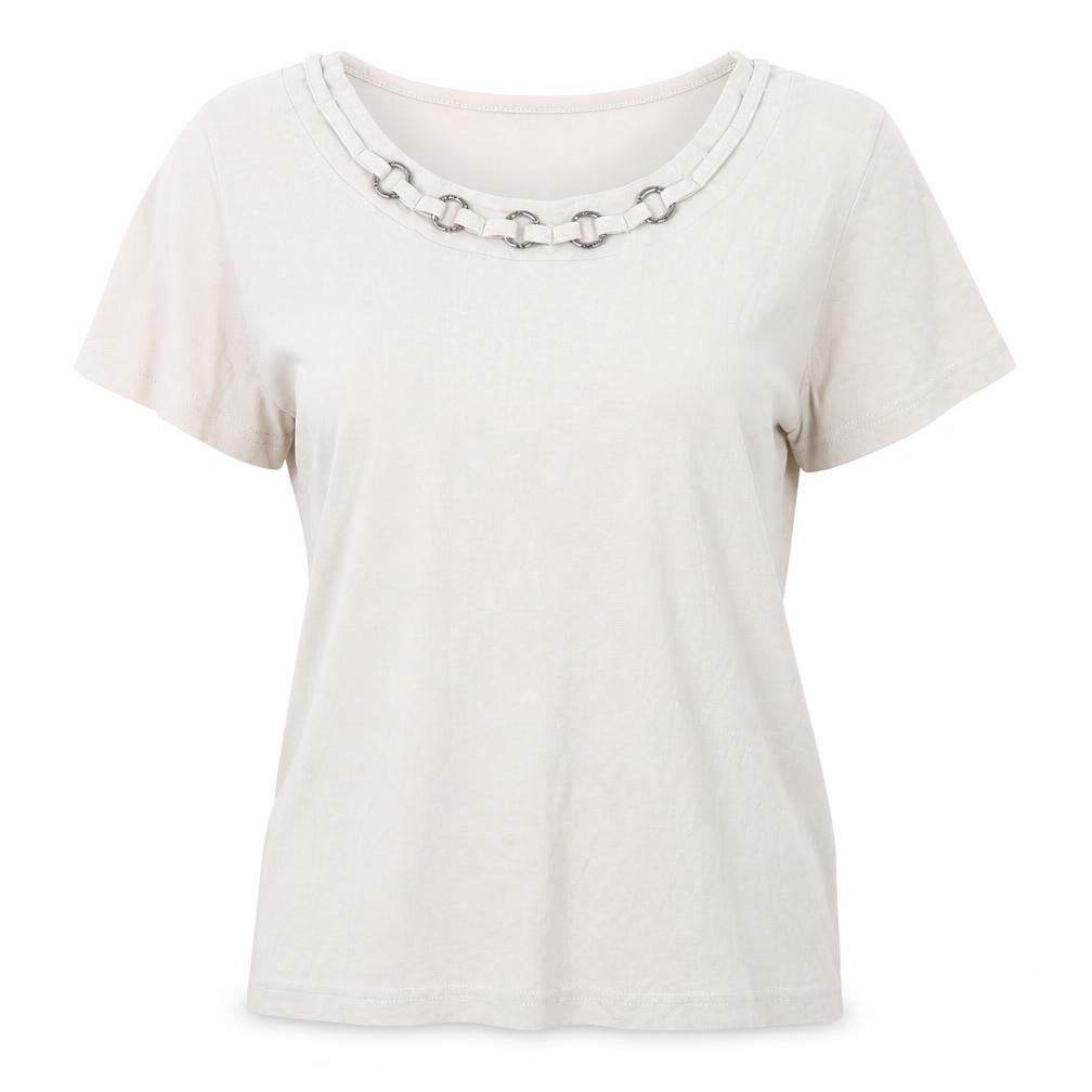 Womens UK Size M Bonmarché Beige Basic T-Shirt