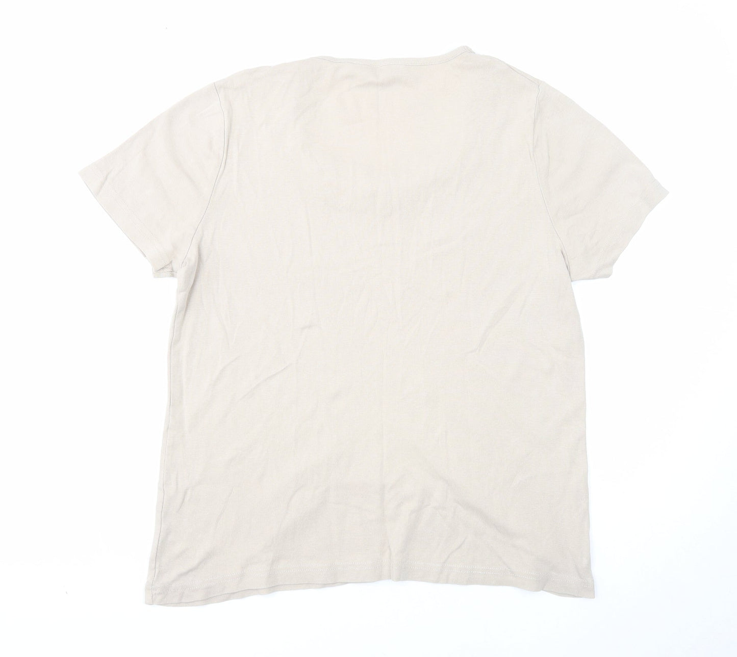 Bonmarché Womens Beige Cotton Basic T-Shirt Size M Scoop Neck