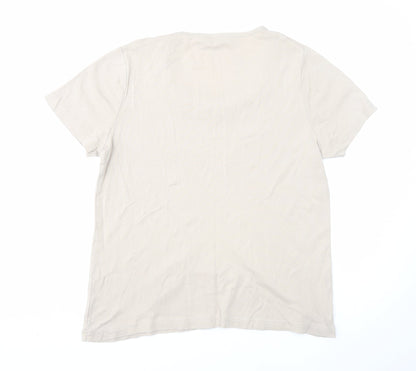 Bonmarché Womens Beige Cotton Basic T-Shirt Size M Scoop Neck