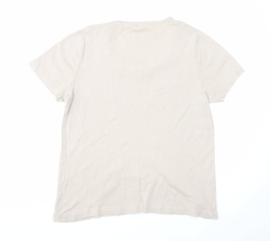 Bonmarché Womens Beige Cotton Basic T-Shirt Size M Scoop Neck