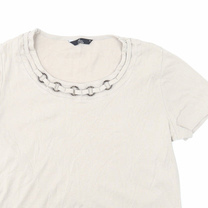 Bonmarché Womens Beige Cotton Basic T-Shirt Size M Scoop Neck