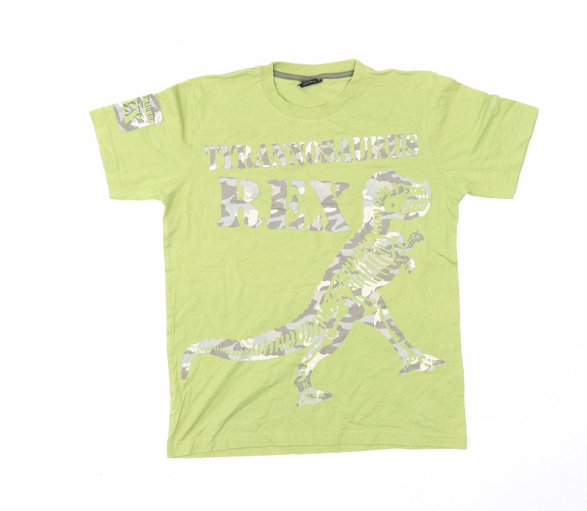 Next Boys Green Cotton Basic T-Shirt Size 11 Years Round Neck Pullover - Dinosaur