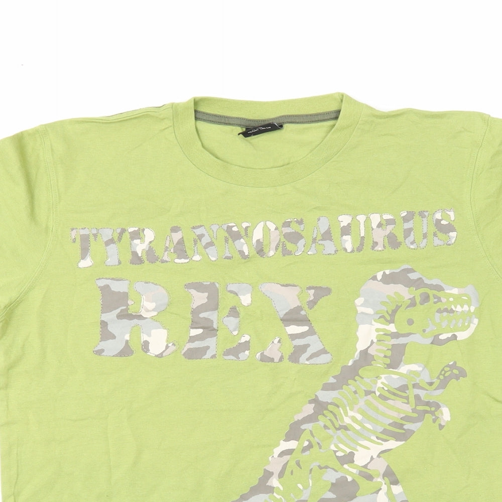 Next Boys Green Cotton Basic T-Shirt Size 11 Years Round Neck Pullover - Dinosaur