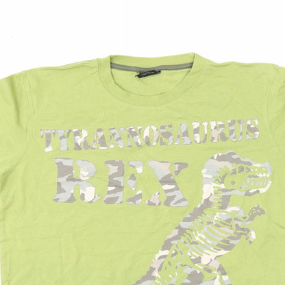 Next Boys Green Cotton Basic T-Shirt Size 11 Years Round Neck Pullover - Dinosaur
