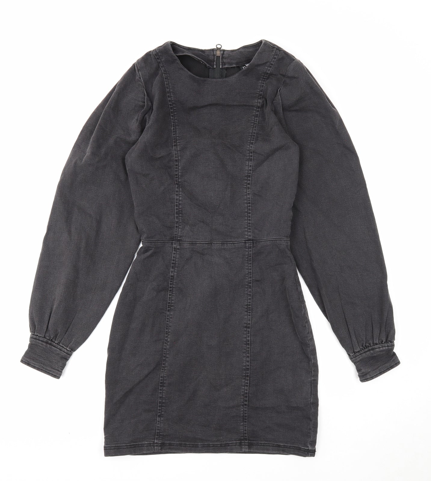 Divided Womens Black Cotton A-Line Size 8 Scoop Neck Zip