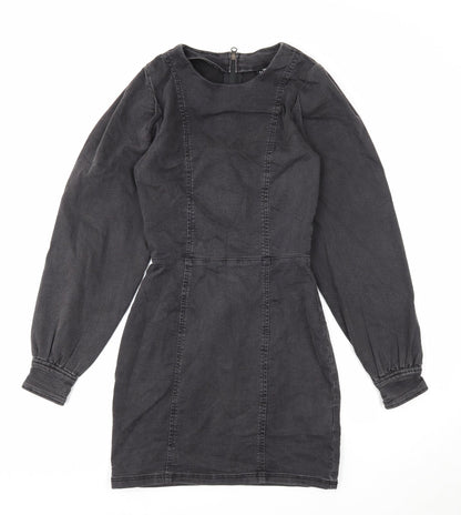 Divided Womens Black Cotton A-Line Size 8 Scoop Neck Zip