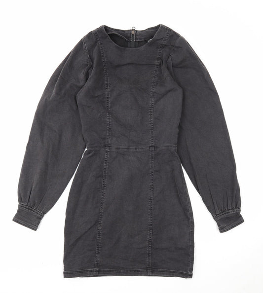 Divided Womens Black Cotton A-Line Size 8 Scoop Neck Zip