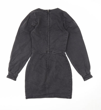 Divided Womens Black Cotton A-Line Size 8 Scoop Neck Zip