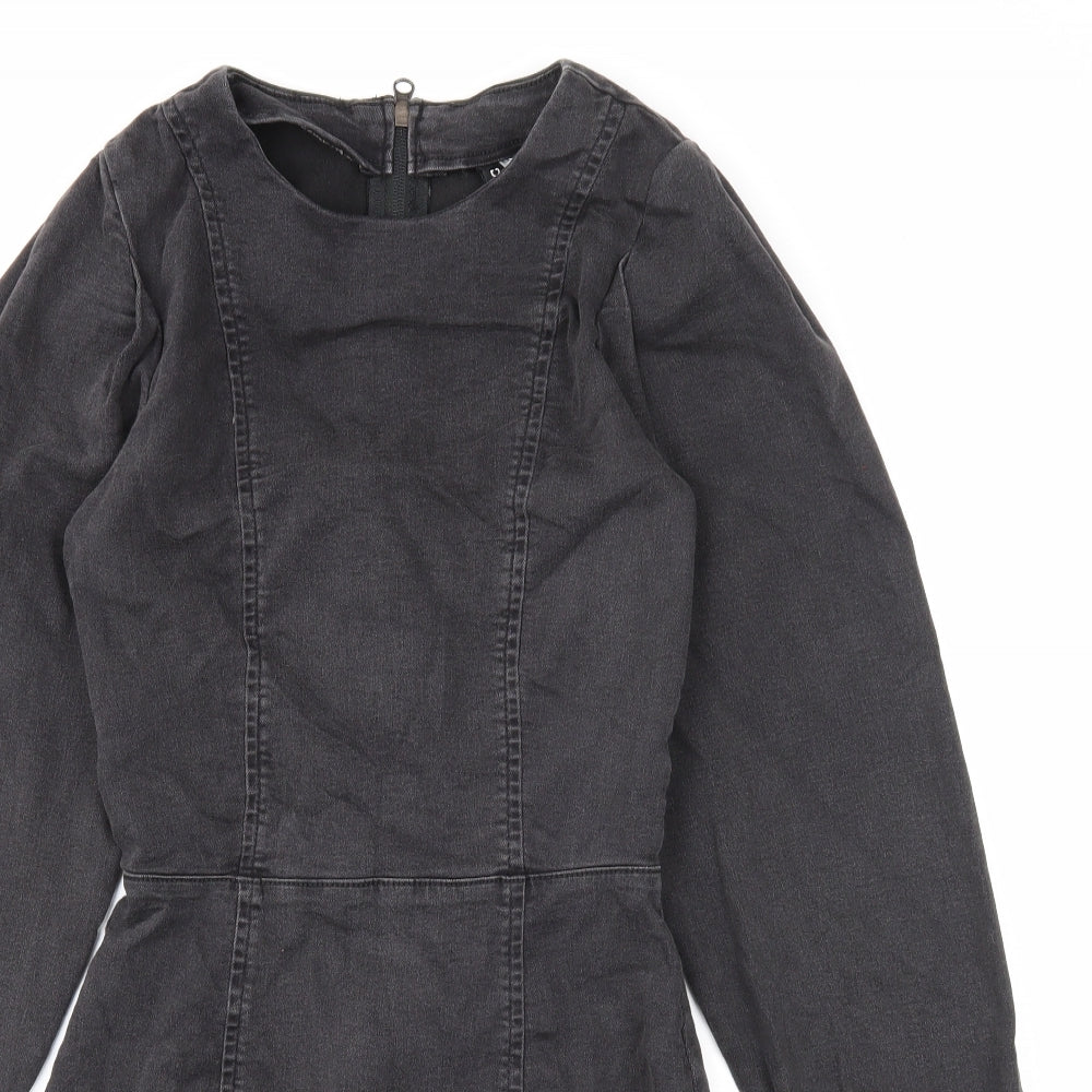 Divided Womens Black Cotton A-Line Size 8 Scoop Neck Zip