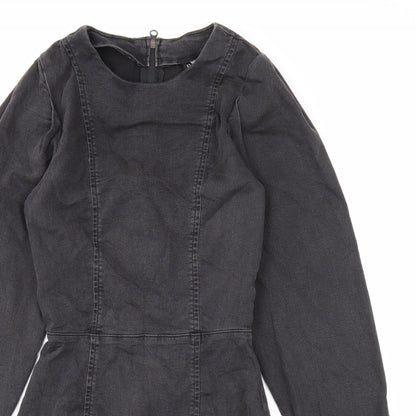 Divided Womens Black Cotton A-Line Size 8 Scoop Neck Zip
