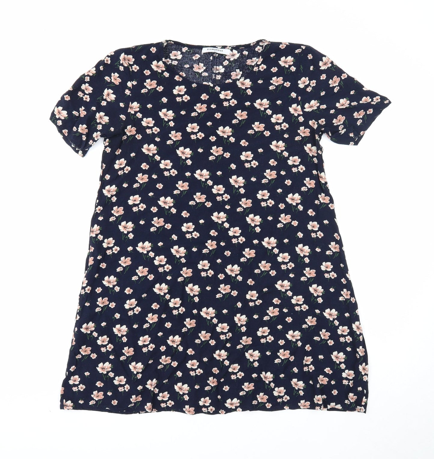 Glamarous Womens Blue Floral Polyester Tunic T-Shirt Size XS Round Neck
