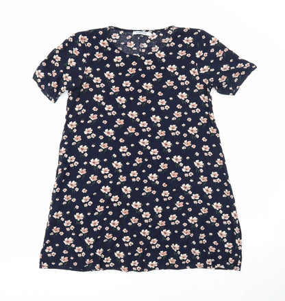 Glamarous Womens Blue Floral Polyester Tunic T-Shirt Size XS Round Neck