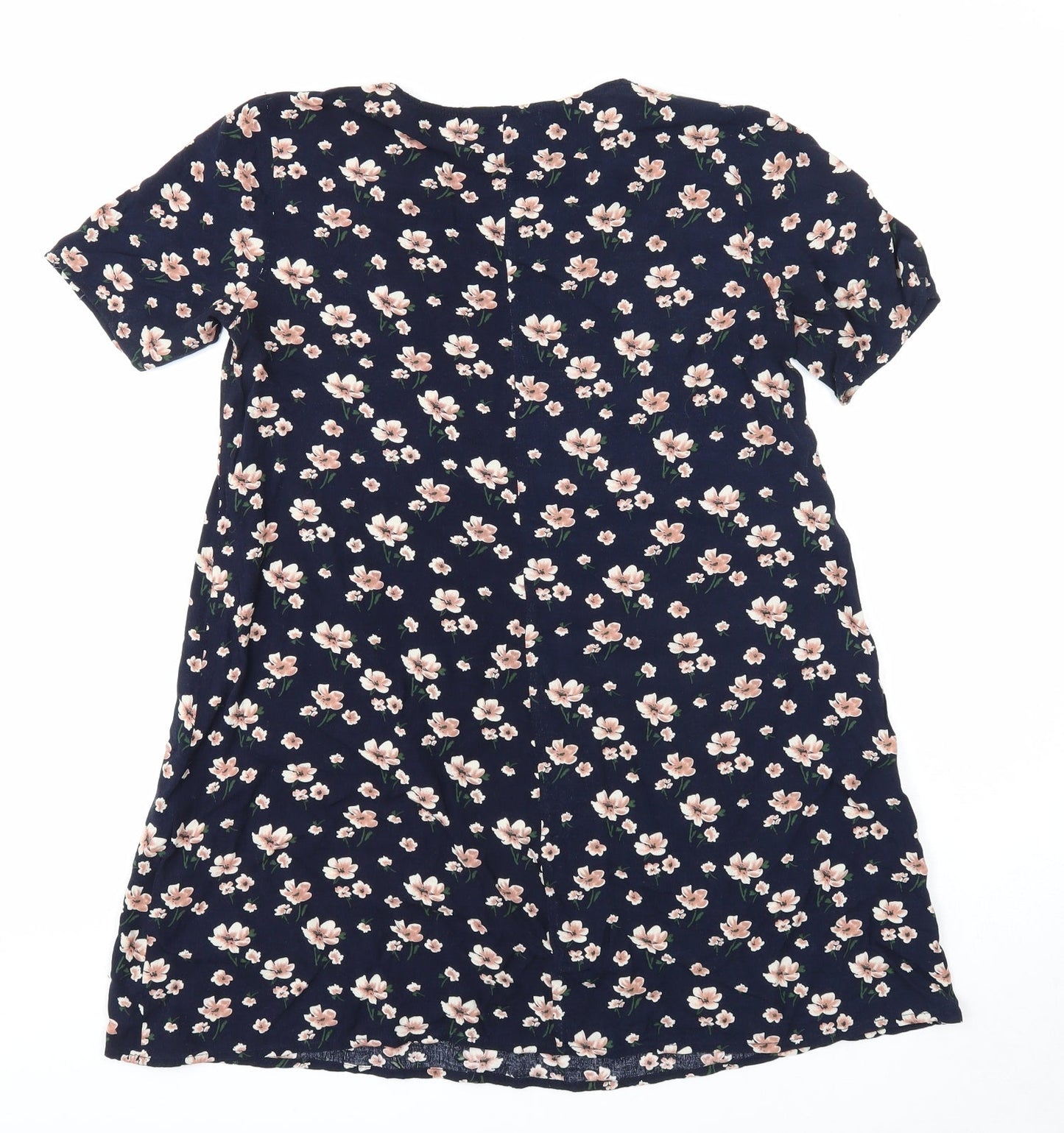 Glamarous Womens Blue Floral Polyester Tunic T-Shirt Size XS Round Neck