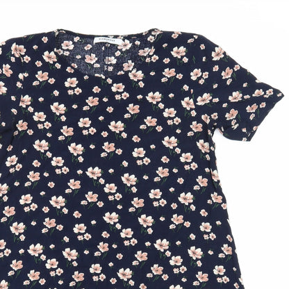 Glamarous Womens Blue Floral Polyester Tunic T-Shirt Size XS Round Neck