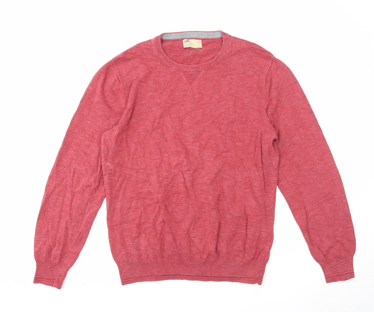 North coast Mens Red Round Neck Cotton Pullover Jumper Size L Long Sleeve