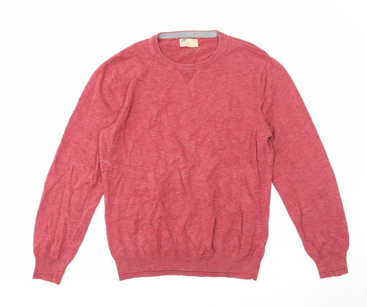 North coast Mens Red Round Neck Cotton Pullover Jumper Size L Long Sleeve