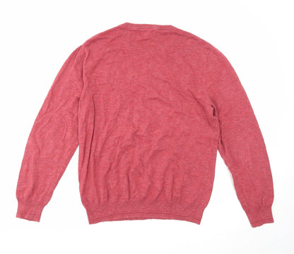 North coast Mens Red Round Neck Cotton Pullover Jumper Size L Long Sleeve