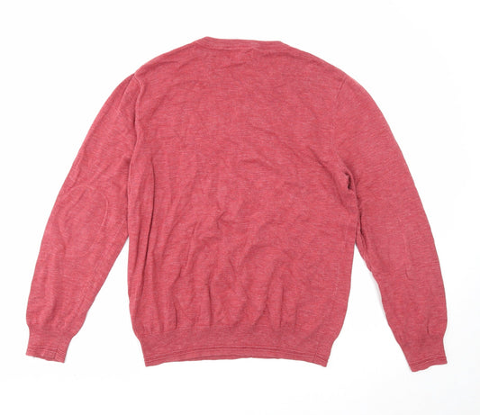 North coast Mens Red Round Neck Cotton Pullover Jumper Size L Long Sleeve