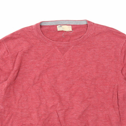 North coast Mens Red Round Neck Cotton Pullover Jumper Size L Long Sleeve