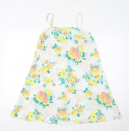 Boohoo Womens White Floral Polyester Trapeze & Swing Size 12 Square Neck Pullover - Polka Dot