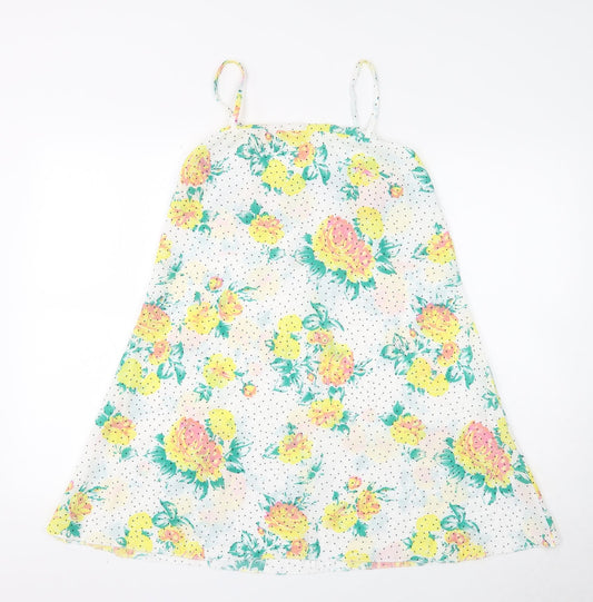 Boohoo Womens White Floral Polyester Trapeze & Swing Size 12 Square Neck Pullover - Polka Dot