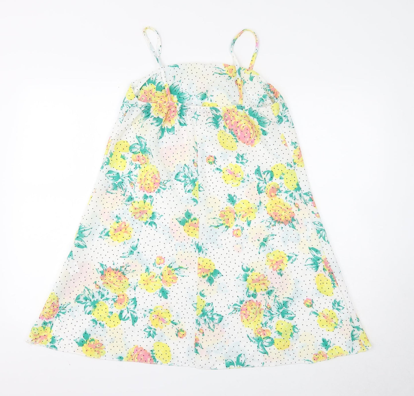 Boohoo Womens White Floral Polyester Trapeze & Swing Size 12 Square Neck Pullover - Polka Dot