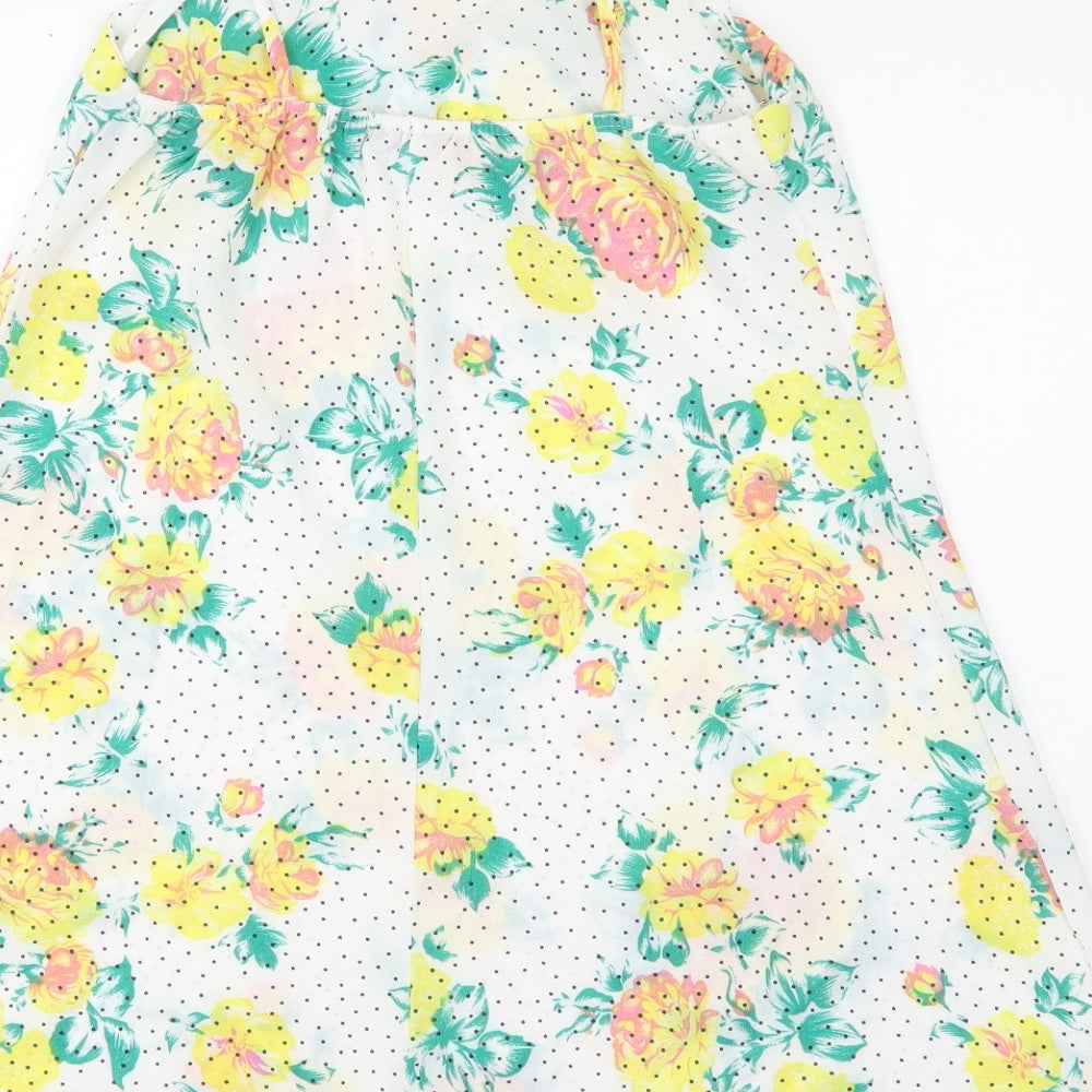 Boohoo Womens White Floral Polyester Trapeze & Swing Size 12 Square Neck Pullover - Polka Dot